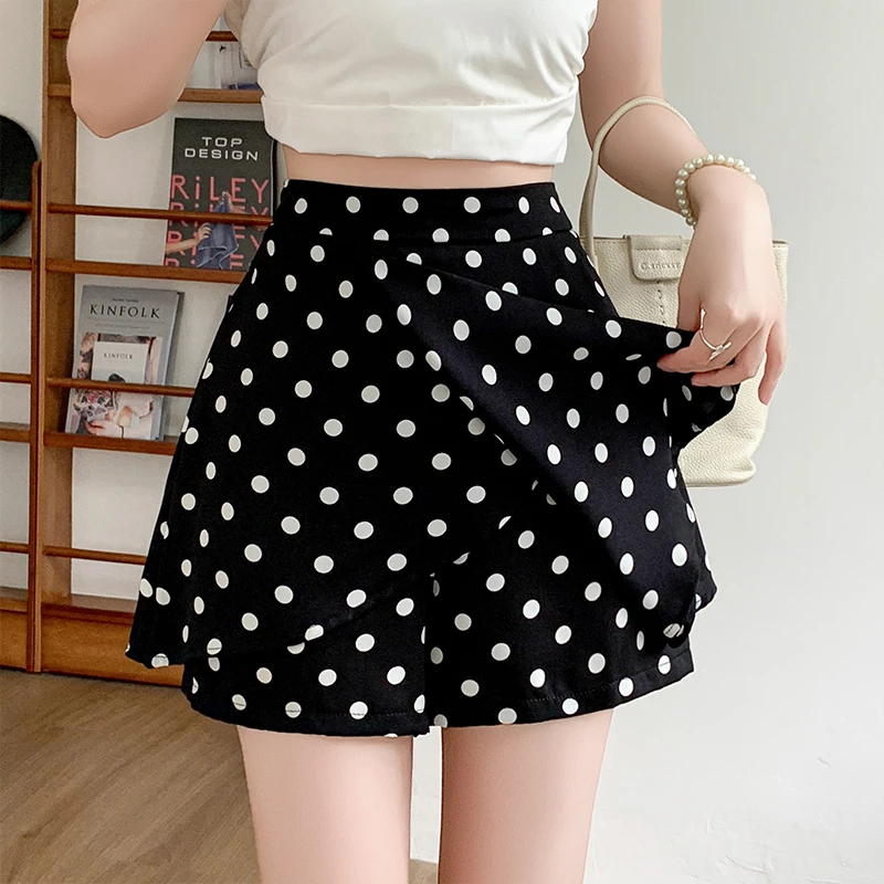 后腰松紧裙裤2025夏季新款高腰百搭显瘦爆款波点短裤女A字半身裙