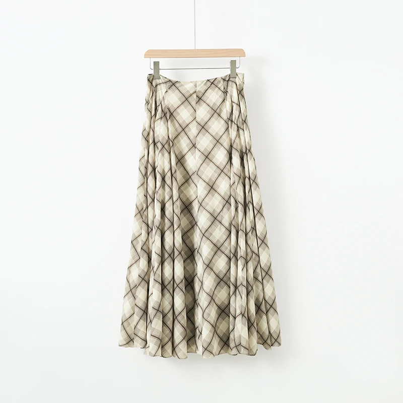 【苏格兰】25春法式休闲棕色格纹中长款半身裙25133024-2/22