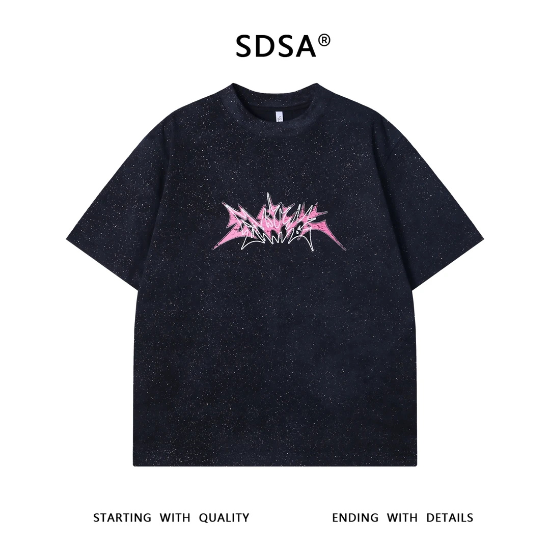 夏季高级感新款美式满天星趣味印花短袖T恤情侣百搭宽松圆领上衣