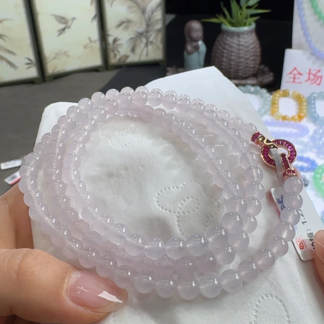 未镶嵌手链翡翠高冰仙女粉长串6mm