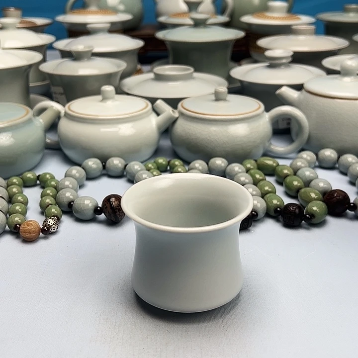 杯仿古月白釉马蹄杯原矿原釉原产地