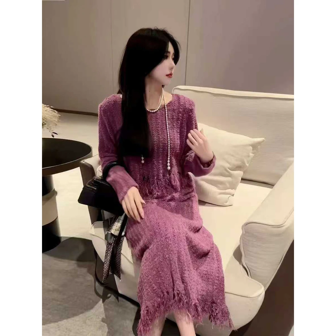 2025新款流苏软糯圆领毛衣半身裙套装女百搭时尚设计感小众两件套
