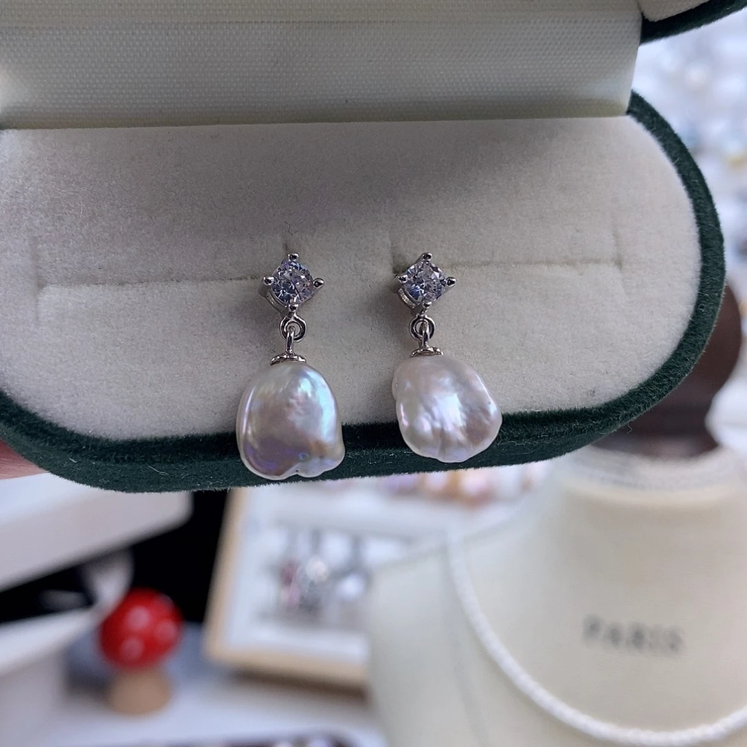 银S925镶嵌淡水珍珠耳饰
