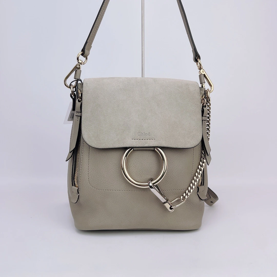 95新 Chloe/蔻依 蔻依 灰色双肩包底长19 J607