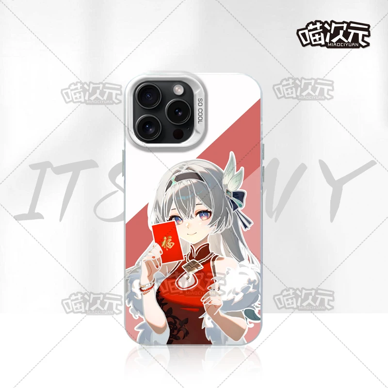 新年款流萤防指纹新彩银适用动漫苹果16华为一加12小米手机防摔壳