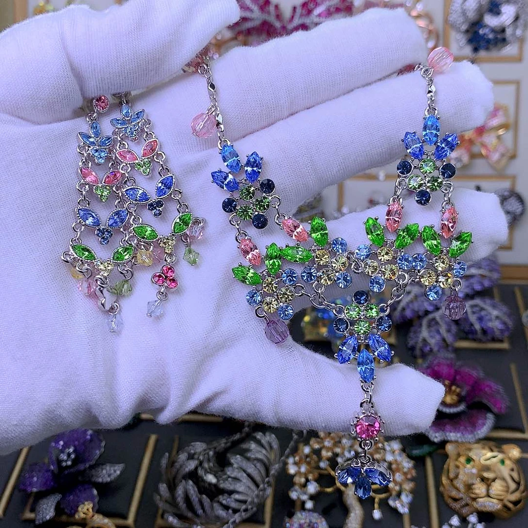 合成立方氧化锆铜项链耳环二件套