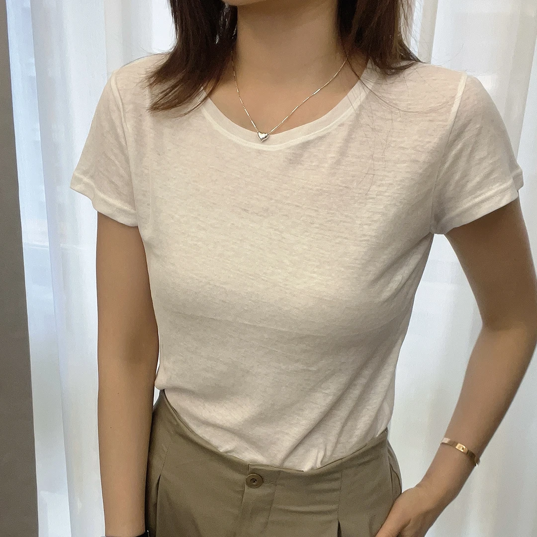 韩国正品 25夏 圆领微透棉麻短袖T（N0退）