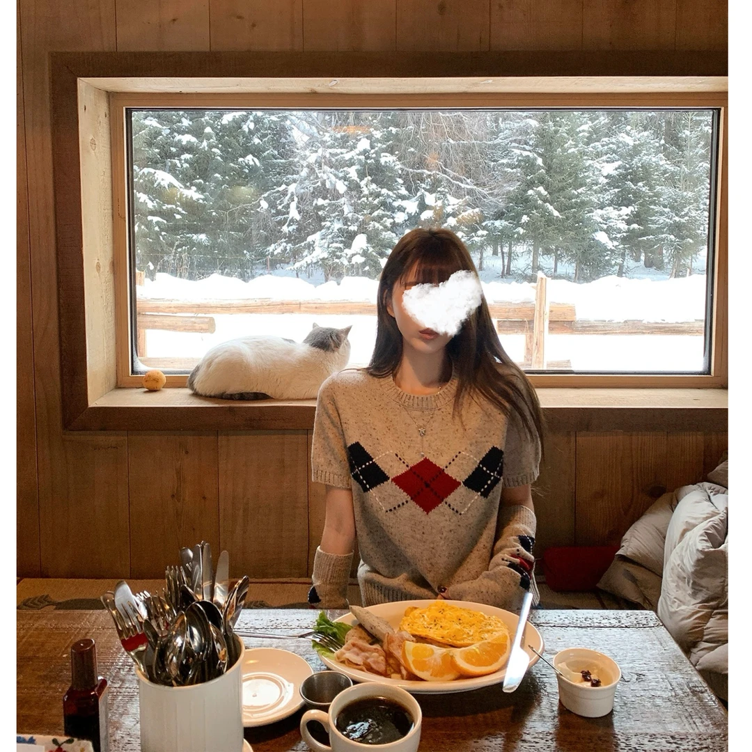 方糖毛衣”绵羊毛软糯miu系新贵少女感针织几何衫