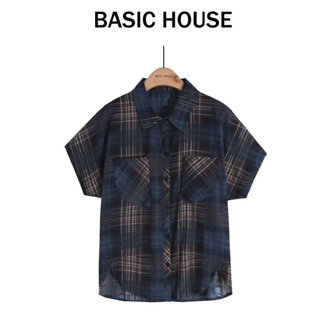 Basic House/百家好显瘦气质夏季复古小众格子衬衫B1335B5XC22