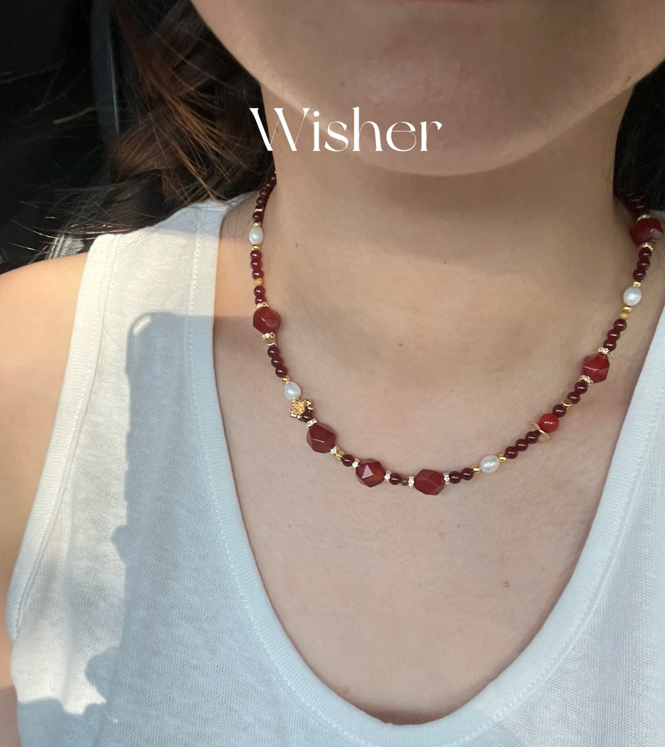 天然红老玛瑙设计款锁骨链手链