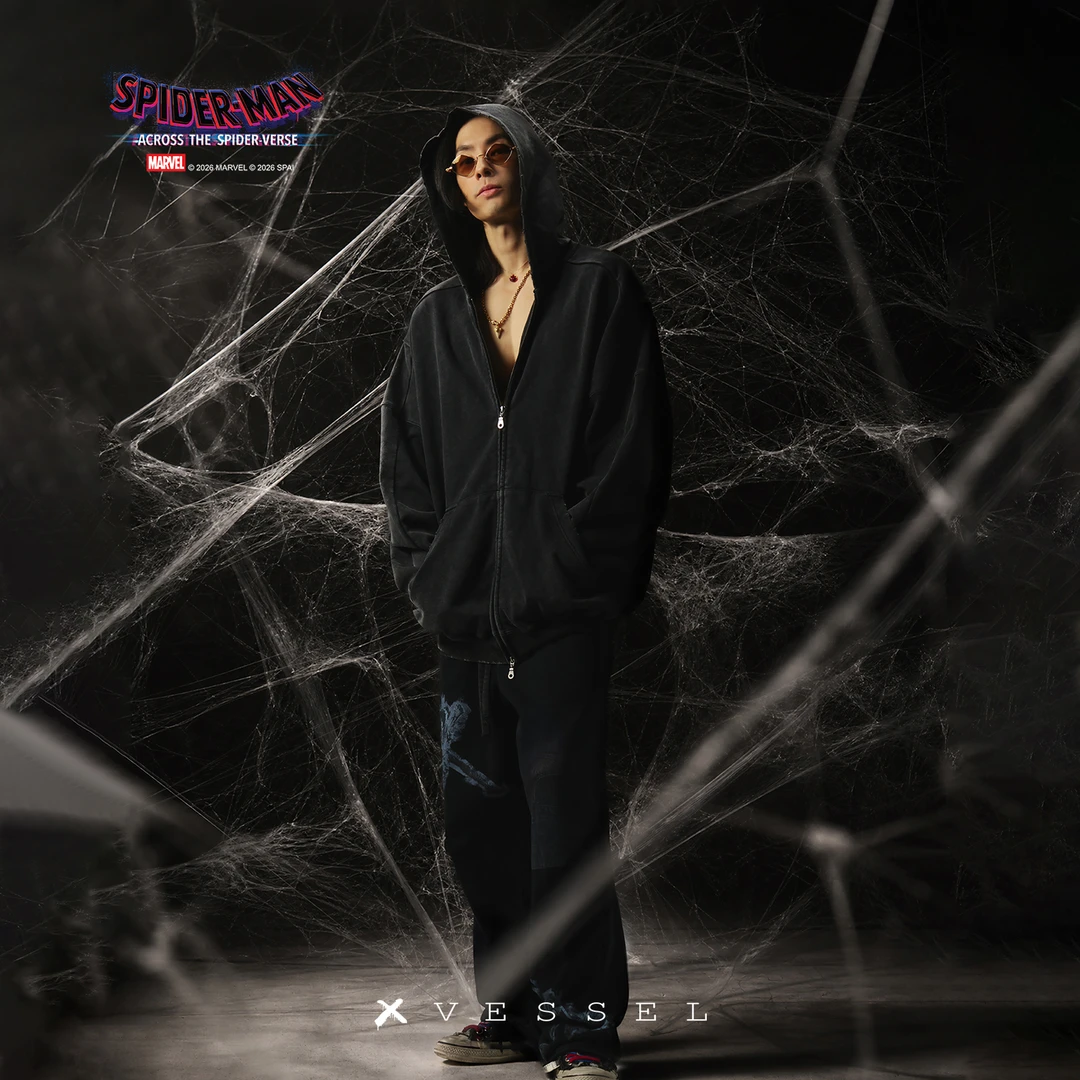 XVESSEL【吴建豪同款】蜘蛛侠联名朋克连帽卫衣卫裤复古套装