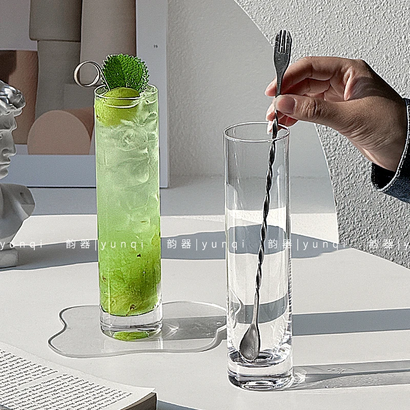 韵器ins20cm圆柱超薄耐热玻璃果汁杯冷饮气泡水果茶饮品杯高颜值