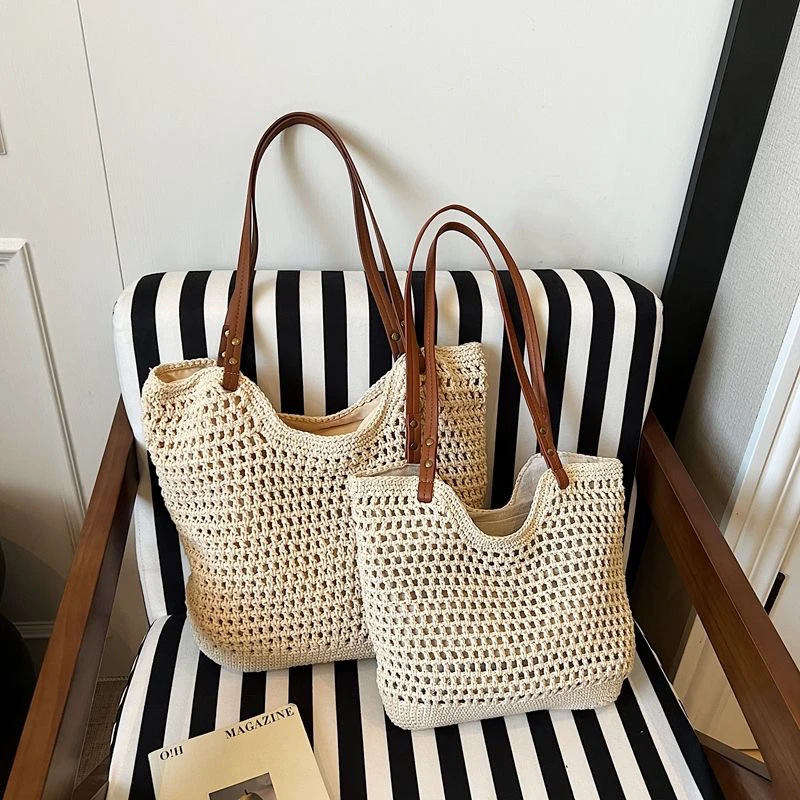 托特包编织双根单肩包汪同学女包网红单肩百搭夏季时尚大号包
