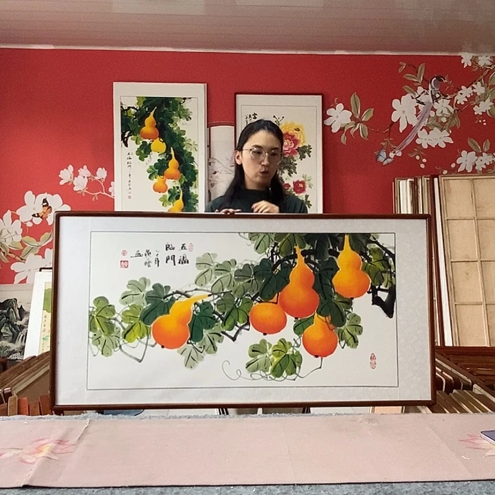 国画手写手绘带框包邮国画作品62✖️122