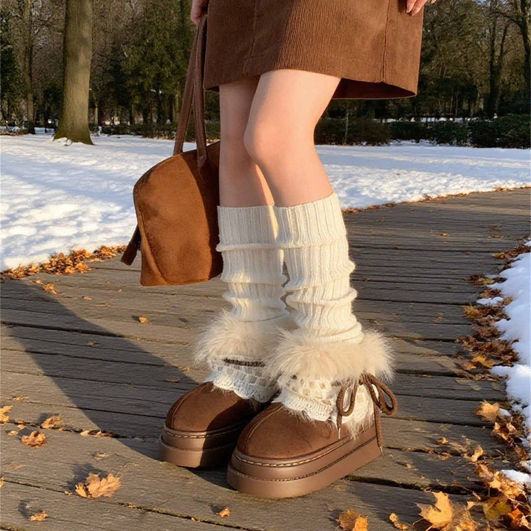细细条 冬季新款外穿加绒保暖舒适雪地靴女百搭复古风费尔岛棉靴