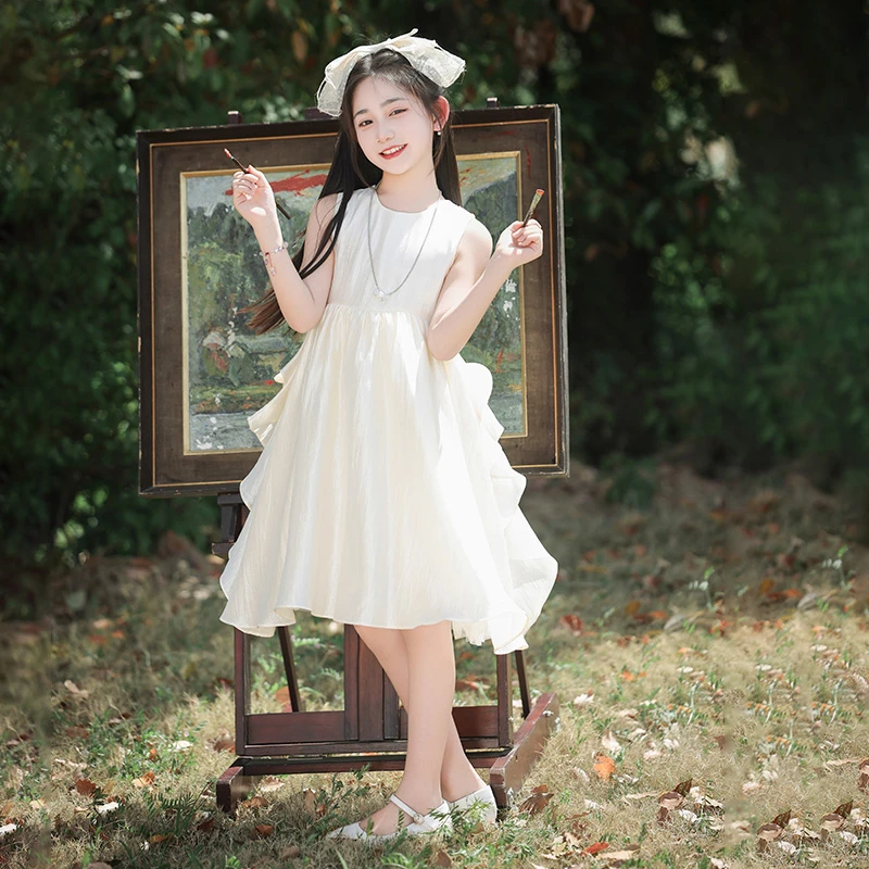 女童连衣裙2025夏季新款大童洋气公主裙女孩夏装无袖背心礼服裙子