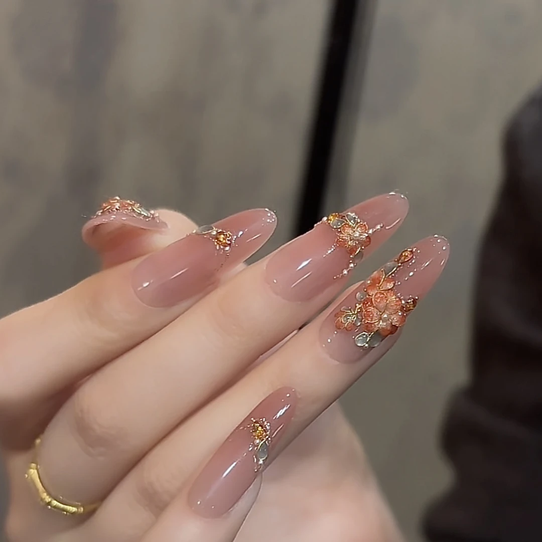 【不负韶华-手工掐丝】鹿鹿家-纯手工穿戴甲手工牵丝琉璃感渐变花X