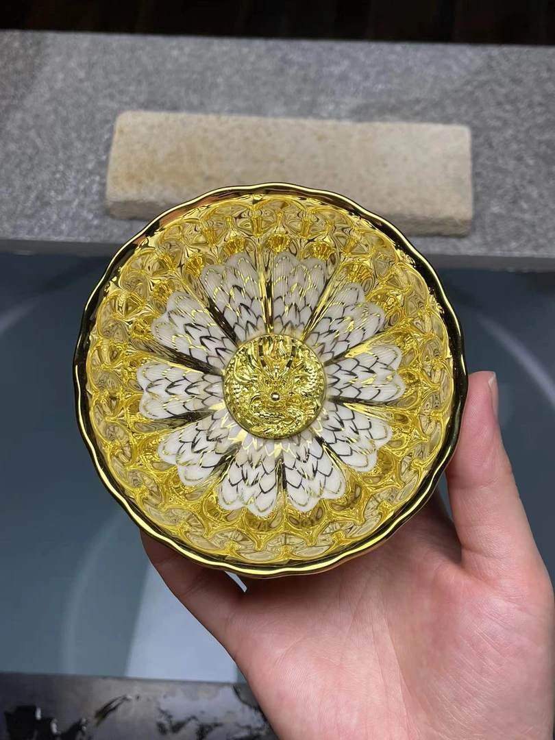 高端茶器家用主人杯金色金龙杯