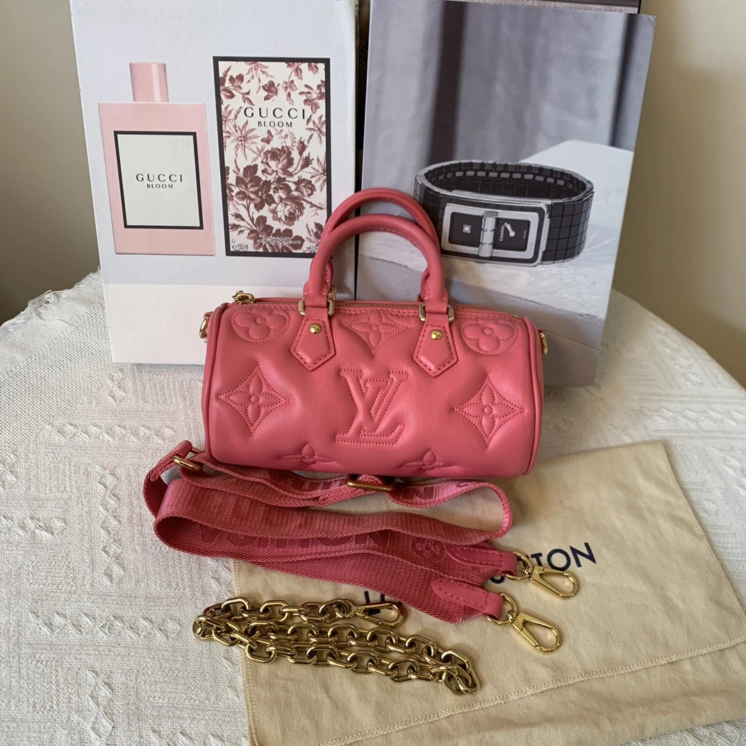 99新 LouisVuitton/路易威登 火龙果粉色 巴比龙圆筒包 芯片款