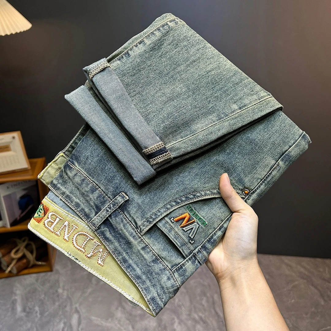 春夏新品潮流复古蓝(九分裤)男士弹力修身直筒休闲大牛牛仔裤2025