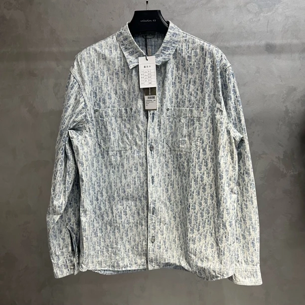 99新 DIOR/迪奥 蓝色棉质牛仔印花长袖衬衫/43