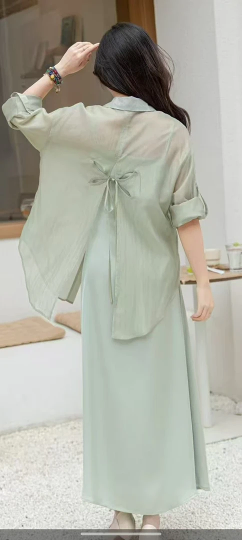 时尚套装仙气百搭复古夏季上衣系带宽松显瘦气质