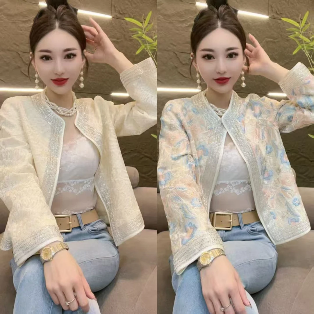 深圳南油乐总-6027-6026-春季新款国风重工钉珠刺绣提花优雅外套