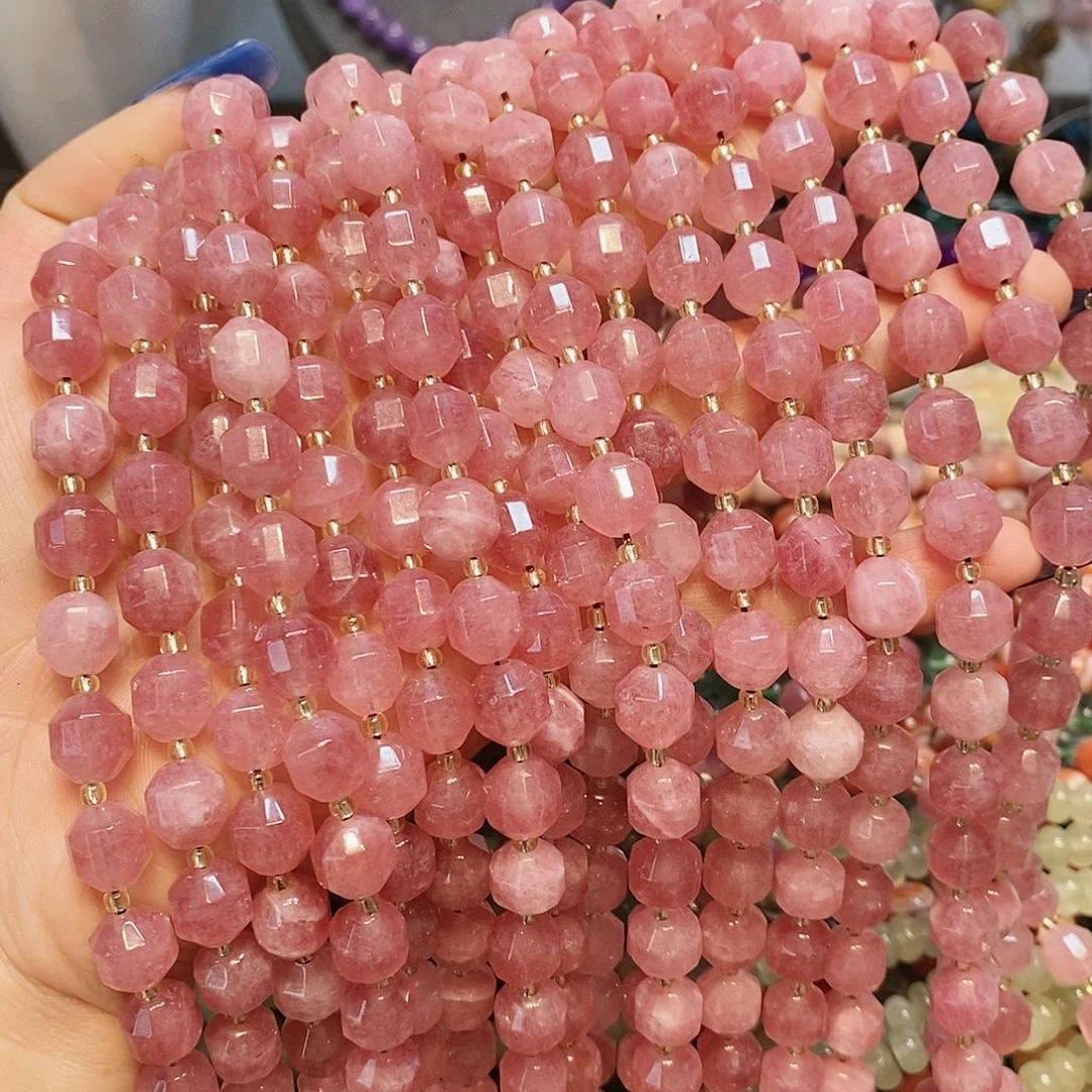 玛瑙/玉髓散珠天然草莓晶10mm一条路路通