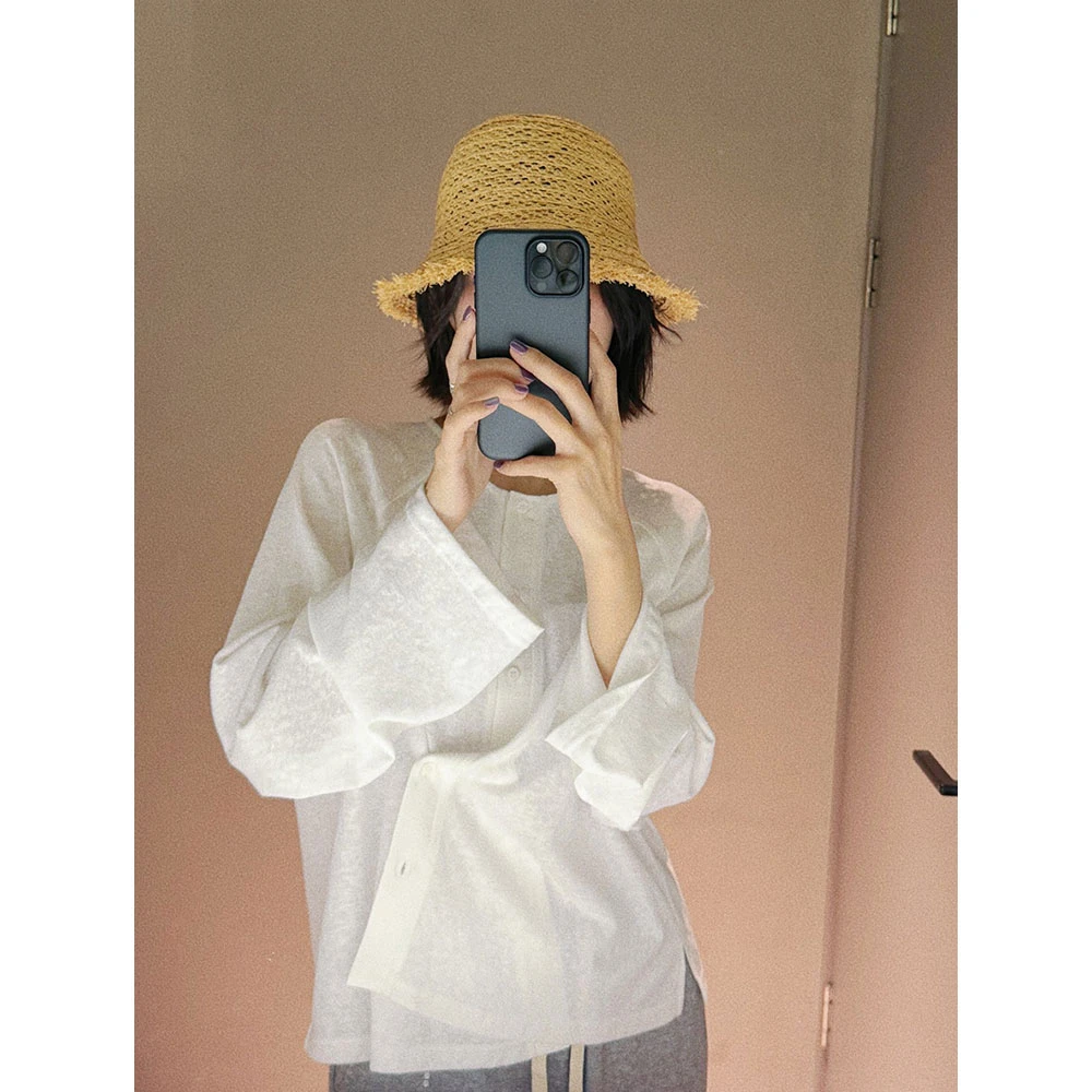 【MGDM】雪花棉轻薄透气慵懒风针织长袖开衫女休闲防晒薄上衣