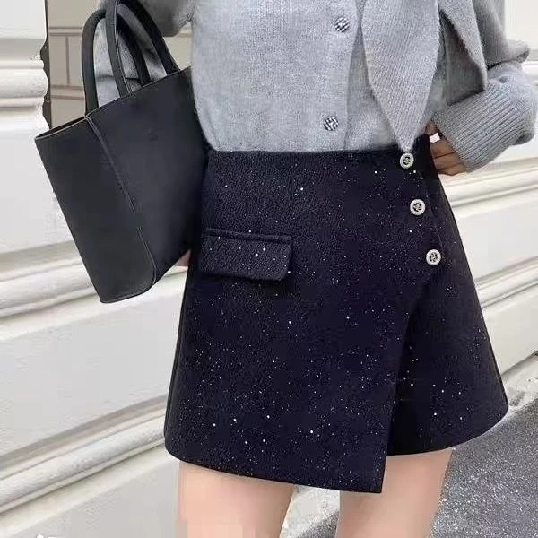 【浅浅专属】春季亮丝毛呢高腰短裤秋季新款阔腿天内发货短裙秋冬款