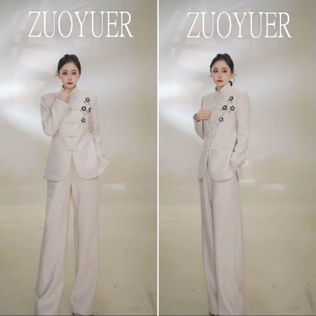 【Z.YE】冬季厚款时尚套装中国风服装舞台杏色套装25953