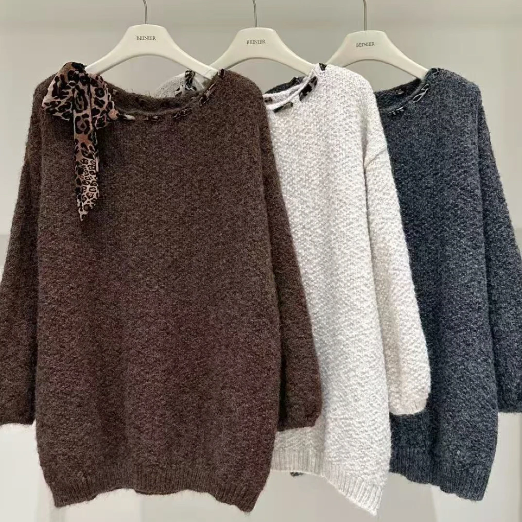 QL—0990宽松型针织春季长袖厚款毛衣轻熟风中长款INS风