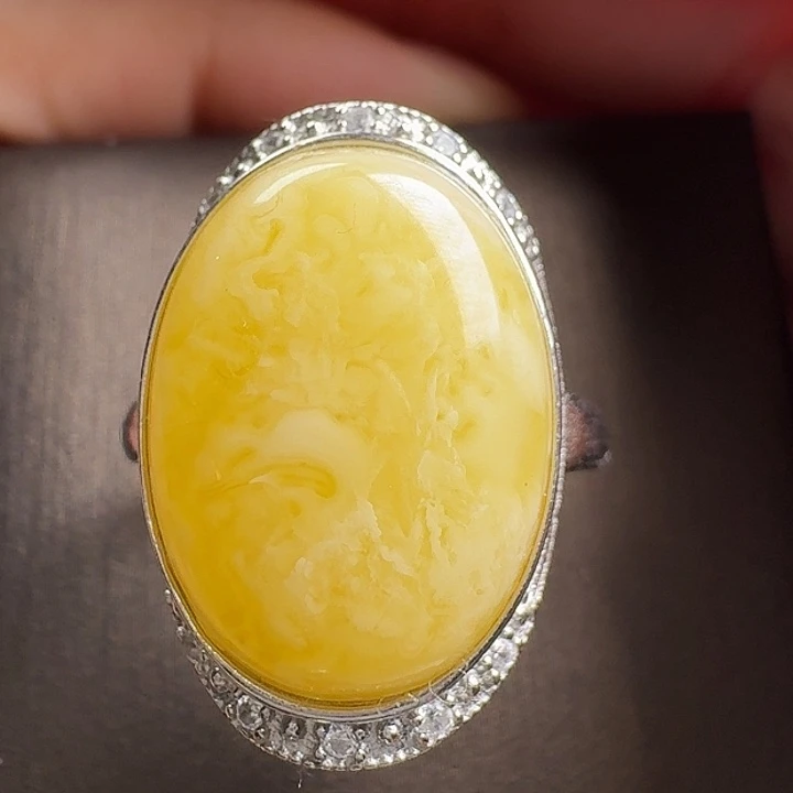 蜜蜡银S925镶嵌戒指戒指