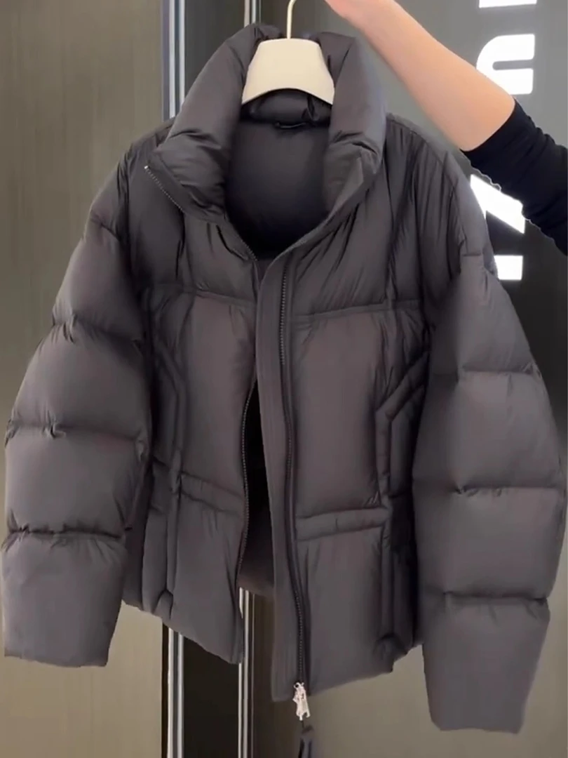 立领耐脏短款羽绒服女2025新款冬季加厚加绒百搭保暖休闲棉服外套