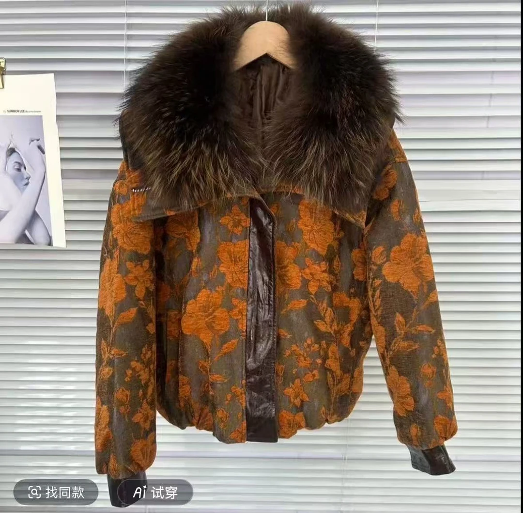 1816（安言服饰）新款时尚洋气貉子毛毛领拼接加厚加绒冬保暖短外套