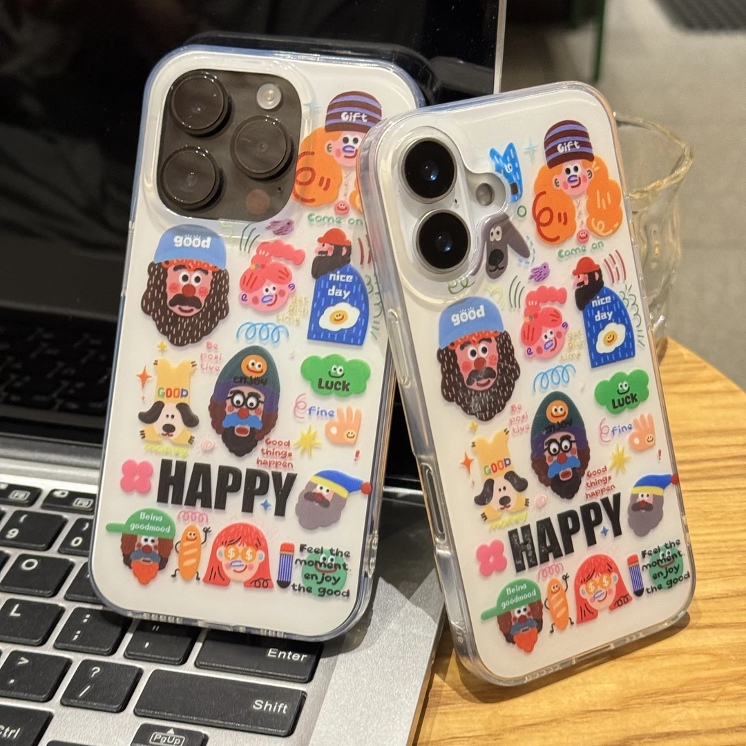 多巴胺开心涂鸦适用苹果16/15华为p70手机壳小米oppo防摔vivo