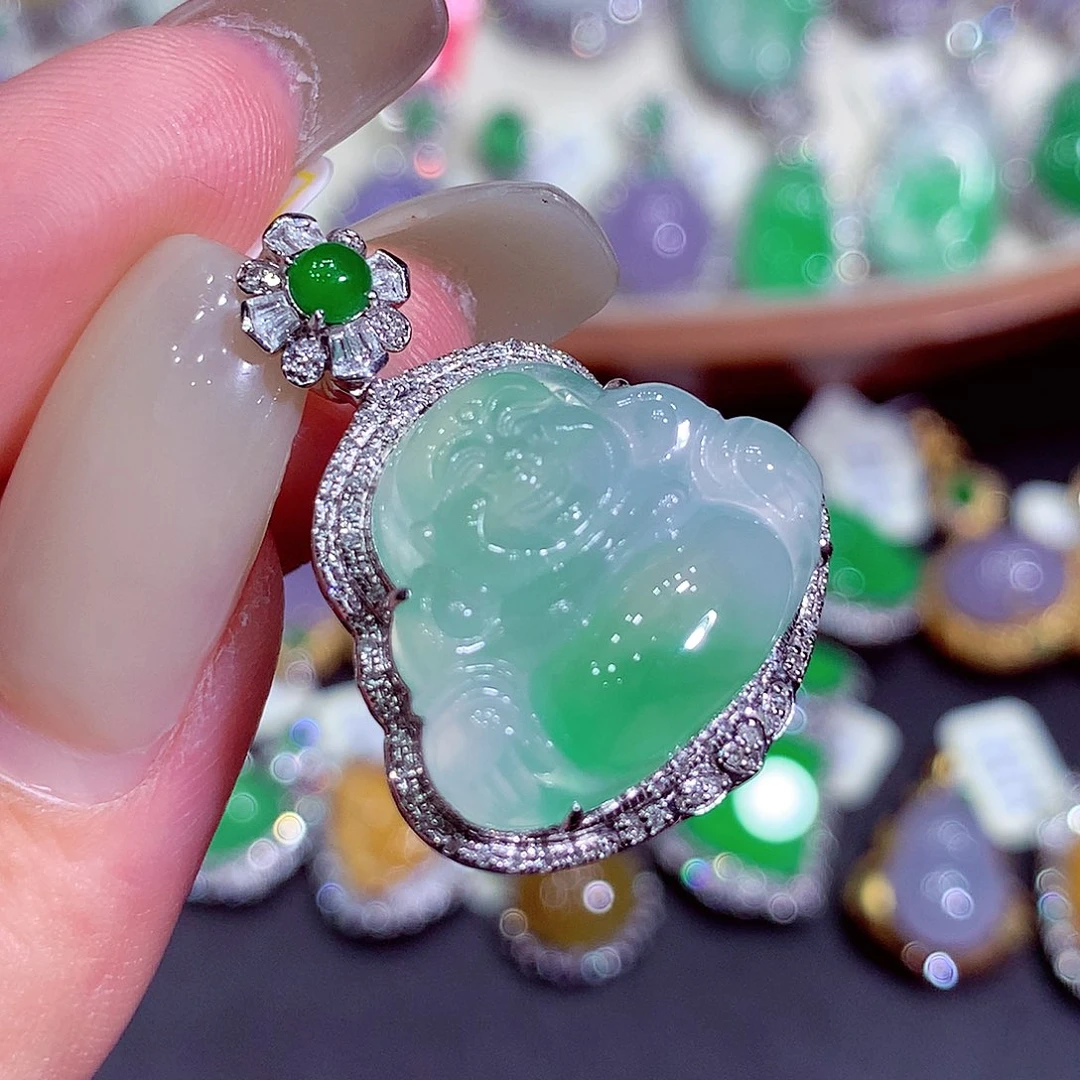 翡翠18K金镶嵌吊坠(不含链)