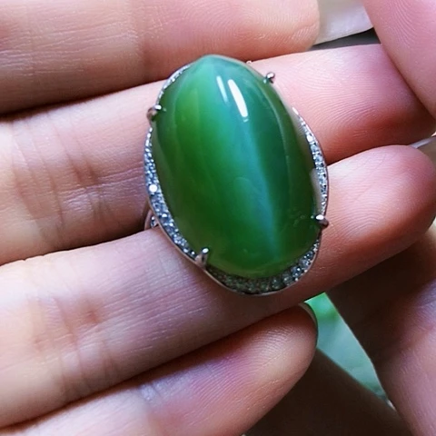 和田玉戒指银S925镶嵌