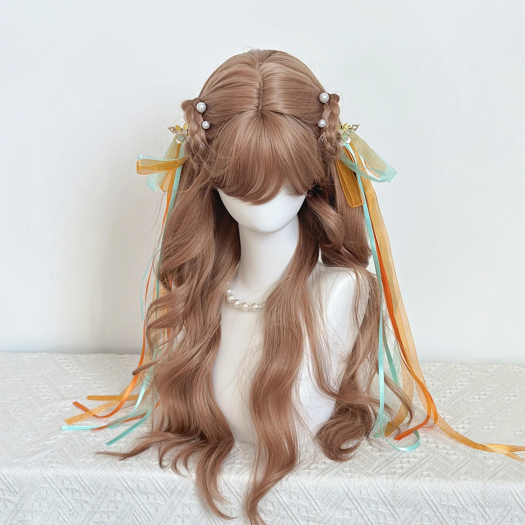 【云垂绾月】七月假发女长卷发香槟粉棕色氛围感空气刘海假发全头套