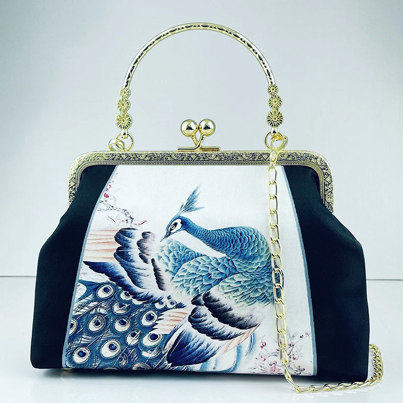 【琉羽孔雀】新中式国风旗袍马面裙搭配时尚复古单肩手提斜挎包A458