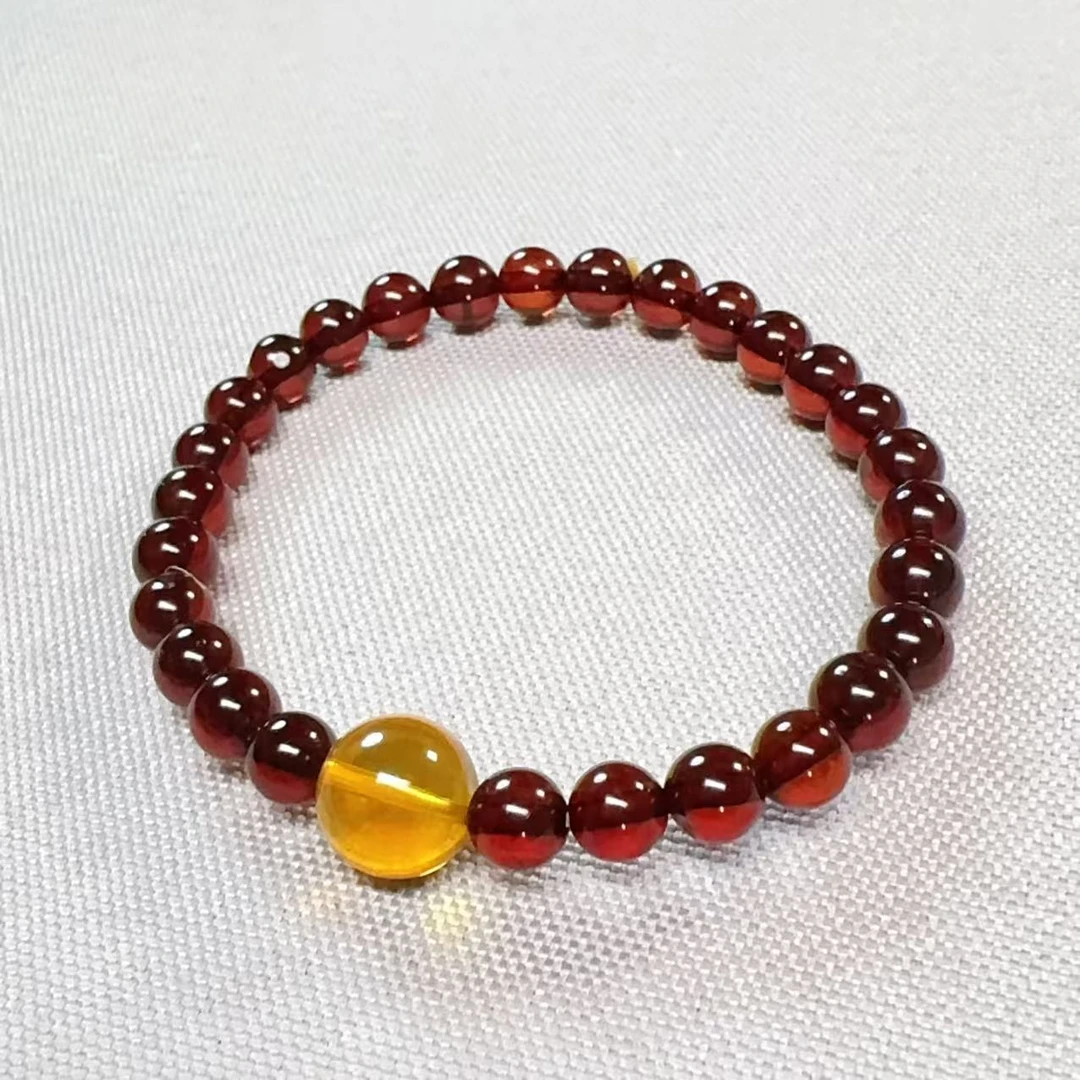 天然缅甸琥珀设计款圆珠手串6MM+设计款女款手串（福利）
