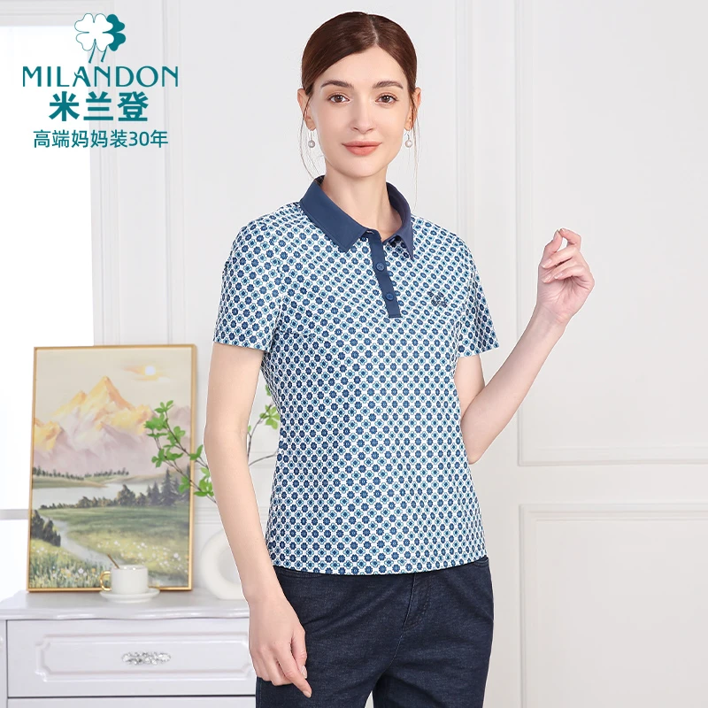 MILANDON/米兰登2025夏季透气Polo衫短袖翻领气质T恤女1Q2T1145X
