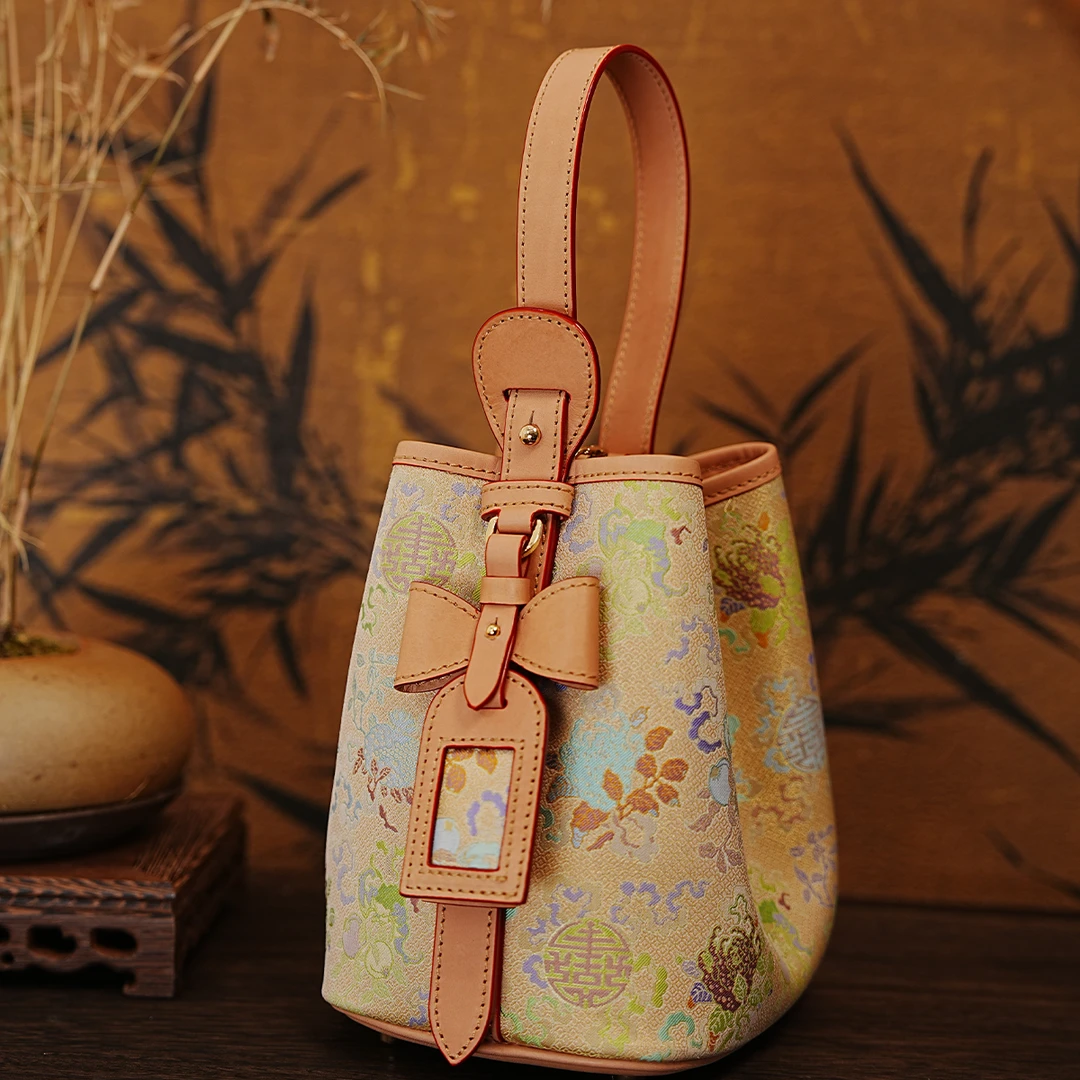 【allinbb】非遗名家上久楷明轩照影黑色金盏竹轩菜篮子TC牛皮包