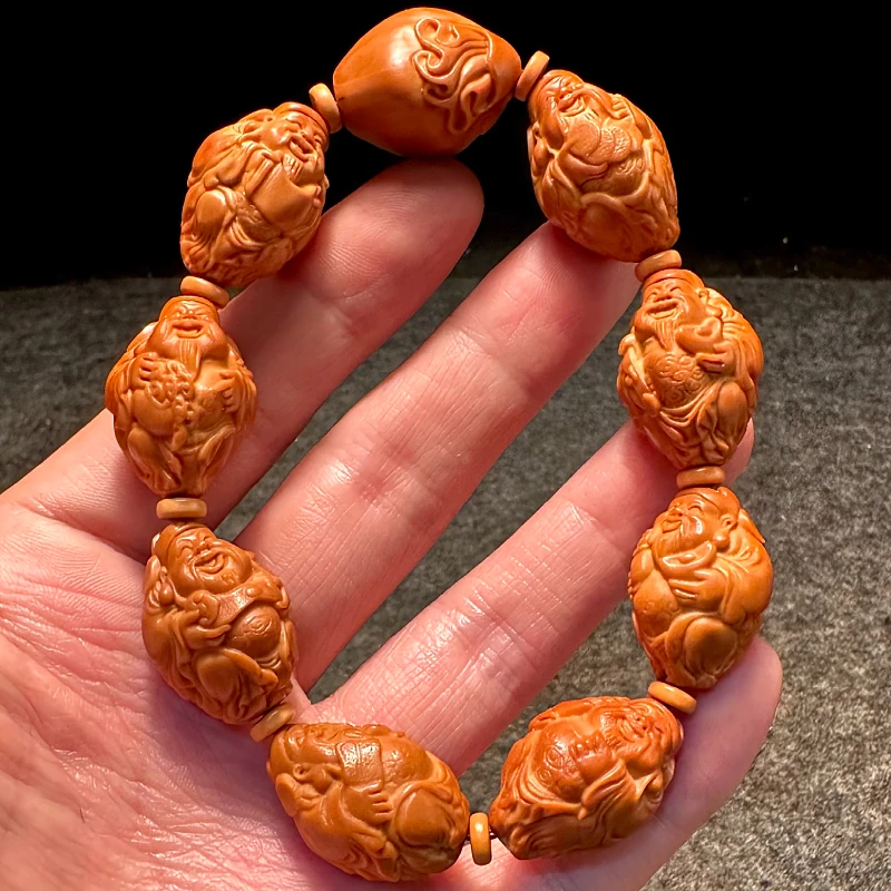 八大财神高端橄榄核手串男款八方来财纯手工雕刻核桃文玩手持手链