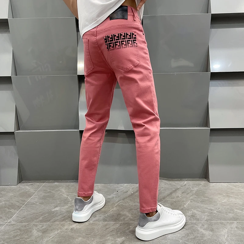 奢2025年春夏季新款粉色高端牛仔裤男士夏季宽松百搭潮牌休闲长库