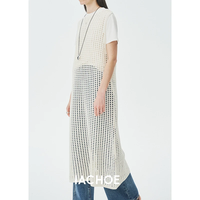 IACHOE格子罩衫长款无袖针织连衣裙3621516004