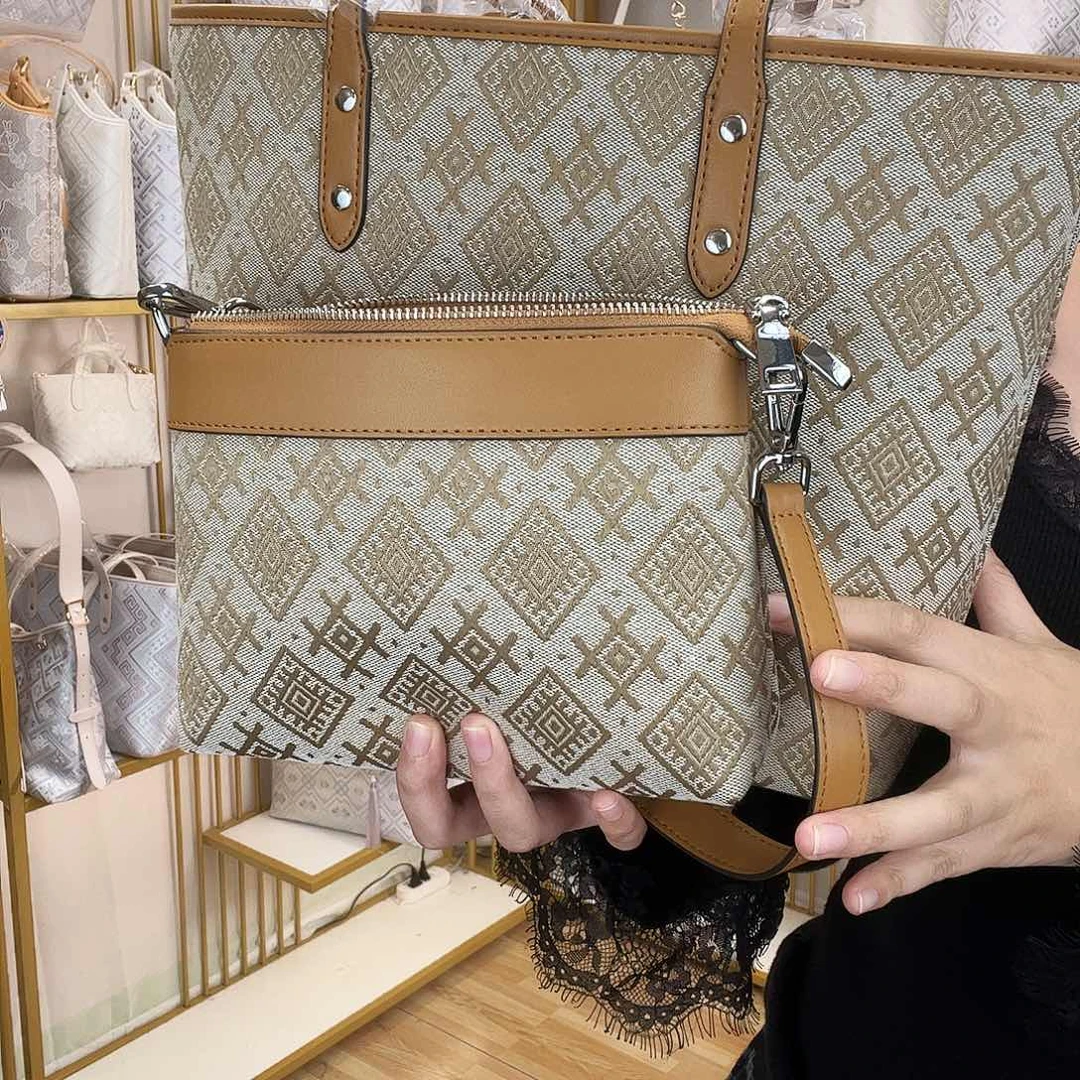 蚕丝井字纹子母包单肩斜挎包