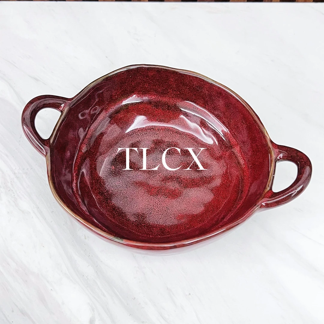 【TLCX 外贸原单】复古窑变红色 8.75英寸双耳碗 一只装