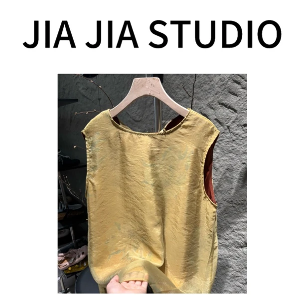 嘉嘉推荐#3210-4【夏季-薄款】气质国风双层纱无袖上衣