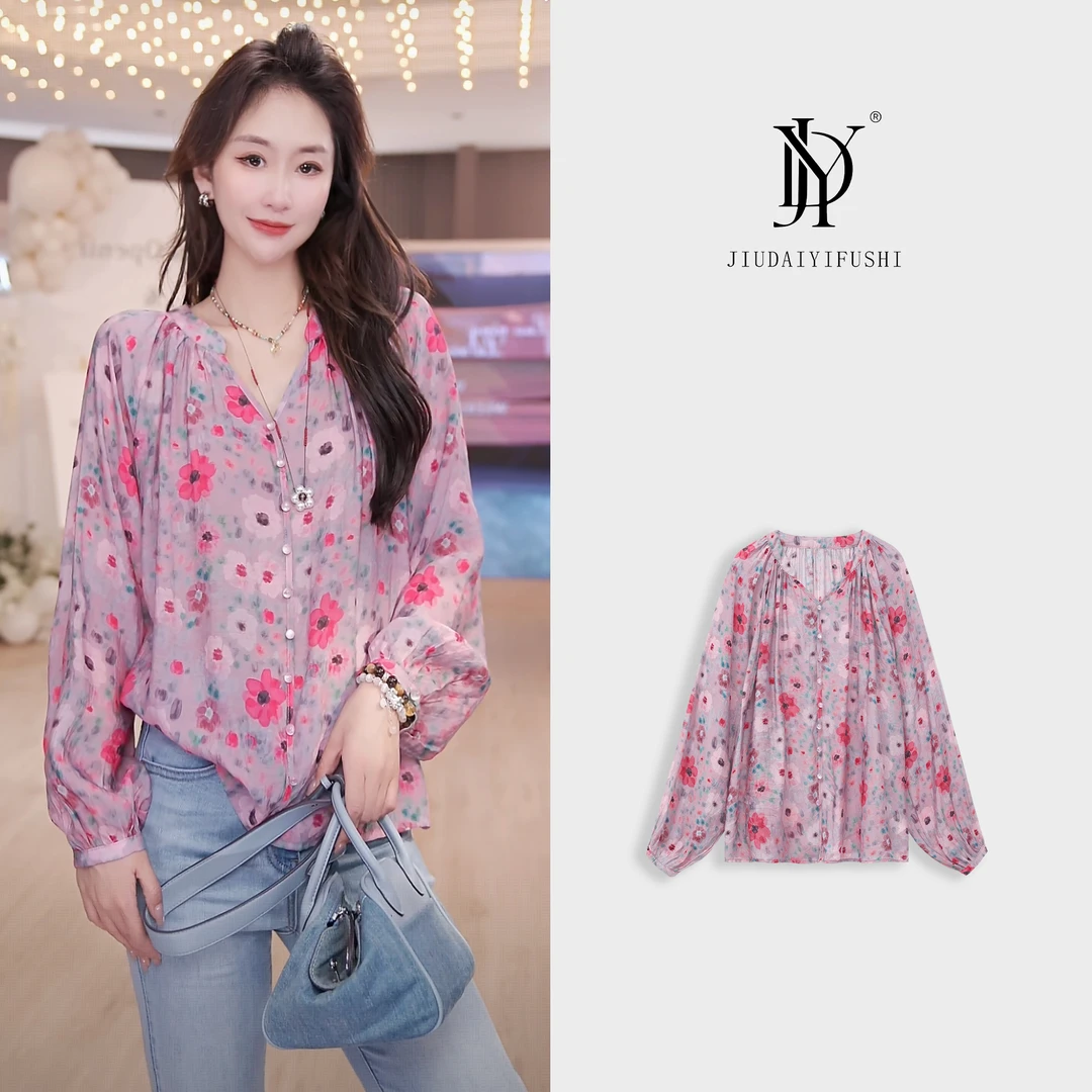 玖黛衣【花海】新款百搭显瘦小花时尚休闲风上衣 CYJ42006
